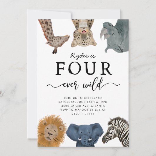 フォーエバーワイルド誕生日招待状 | Safariパーティー 招待状 (正面)