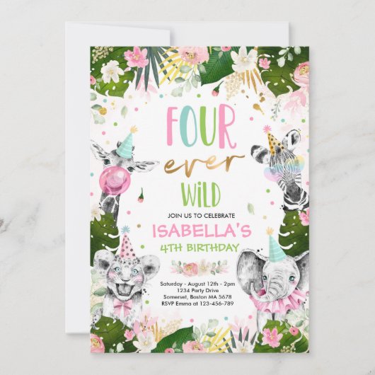 フォーエバーワイルド4thバースデーサファリアニマルズパーティー 招待状 (正面)