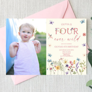 フォーエバーワイルド ワイルドフラワー フォト 4歳 誕生日パーティー 招待状