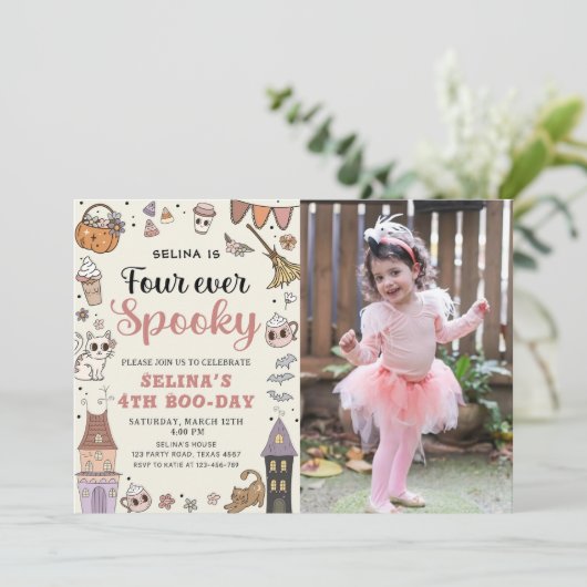 フォーエバー不気味キュート幽霊ハロウィーン誕生日 招待状 (スタンド正面)