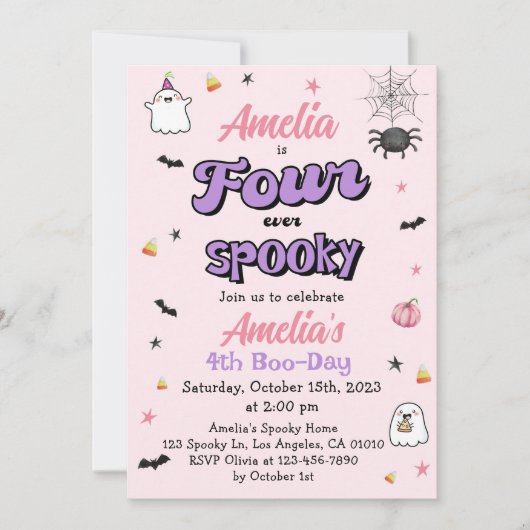 フォーエバー不気味ハロウィーン4th女の子誕生日 招待状 (正面)
