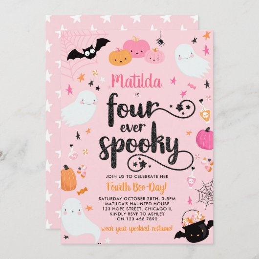 フォーエバー不気味ピンクハロウィーン4th誕生日パーティー 招待状 (正面/裏面)