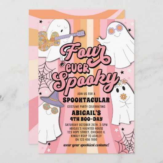 フォーエバー不気味ピンクハロウィーン4th誕生日パーティー 招待状 (正面/裏面)