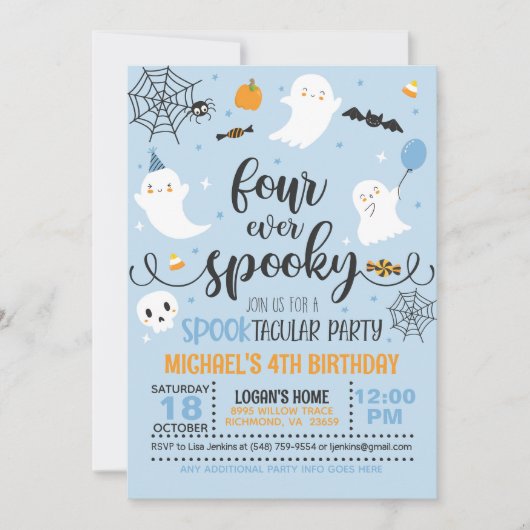 フォーエバー不気味誕生日招待状 – 青 招待状 (正面)