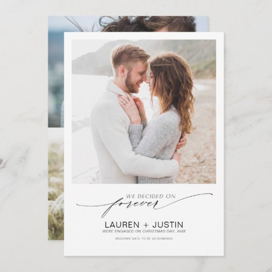 フォーエバー白黒2フォト婚約 招待状 (正面/裏面)