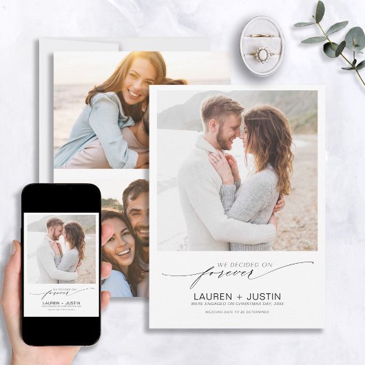 フォーエバー白黒3フォト婚約 招待状