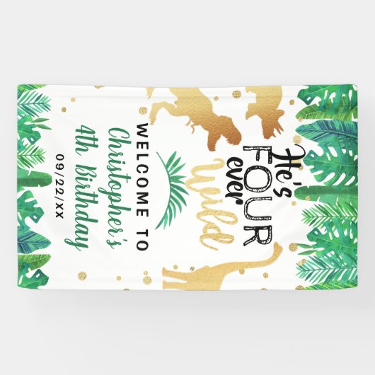 フォーエバー野生の恐竜ボーイズ4歳の誕生日へようこそ 横断幕 (横)