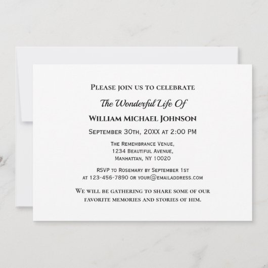 フォーエバー魚釣り葬儀記念白黒 招待状 (裏面)