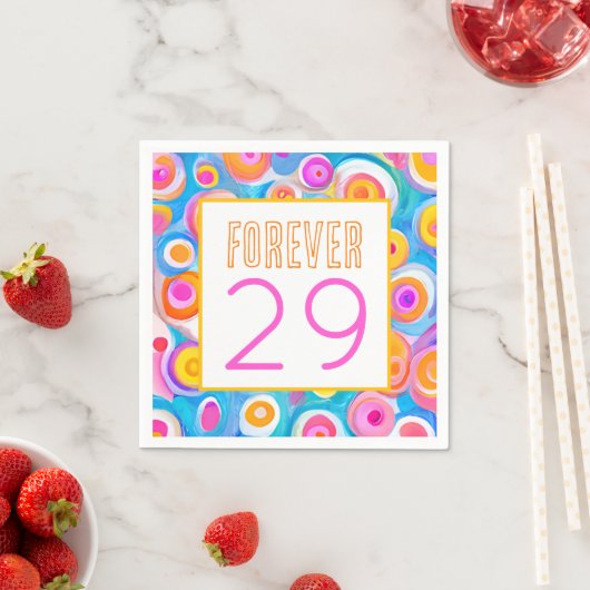 フォーエバー29ハッピーバースデーアカラフルートANY AGE スタンダードカクテルナプキン (インサイチュ)