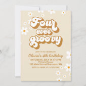 フォーエバー・グルービー・レトロ・デイジー 4歳の誕生日 招待状 (正面)