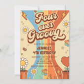 フォーエバー・グルービー・レトロ・レインボー 4歳の誕生日 招待状 (正面)