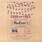フォーエバー・フリー!7月4日 アメリカ独立記念日 4歳の誕生日パーティー アクリル招待状 (正面)