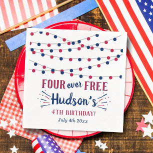 フォーエバー・フリー!7月4日 アメリカ独立記念日 4歳の誕生日パーティー スタンダードカクテルナプキン