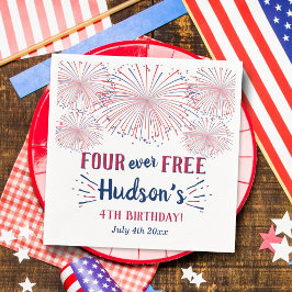 フォーエバー・フリー!7月4日 アメリカ独立記念日 4歳の誕生日パーティー スタンダードカクテルナプキン