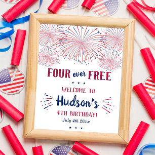 フォーエバー・フリー!7月4日 アメリカ独立記念日 4歳の誕生日パーティー ポスター