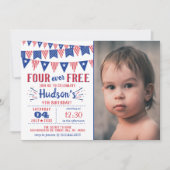 フォーエバー・フリー!7月4日 アメリカ独立記念日 4歳の誕生日パーティー 招待状 (正面)