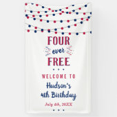 フォーエバー・フリー！7月4日 アメリカ独立記念日 4歳の誕生日パーティー 横断幕 (縦)