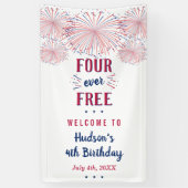 フォーエバー・フリー!7月4日 アメリカ独立記念日 4歳の誕生日パーティー 横断幕 (縦)