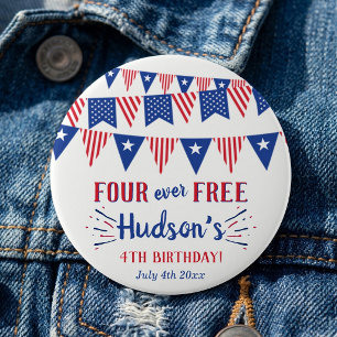 フォーエバー・フリー!7月4日 アメリカ独立記念日 4歳の誕生日パーティー 缶バッジ
