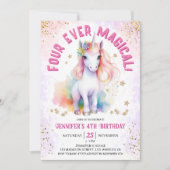 フォーエバー・マジカル | Unicorn 4th Birthdayパーティー 招待状 (正面)