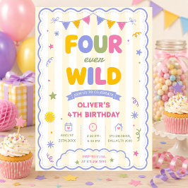 フォーエバー ワイルド カラフル ボーイ 4歳の誕生日パーティー 招待状