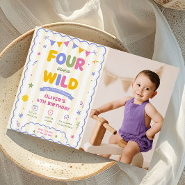 フォーエバー ワイルド カラフル ボーイ 4歳の誕生日 写真 招待状