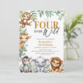 フォーエバー ワイルド サファリ ジャングル アニマルズ 4歳の誕生日 招待状 (スタンド正面)