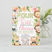 フォーエバー ワイルド サファリ 4歳の誕生日 ジャングル 動物 招待状 (スタンド正面)