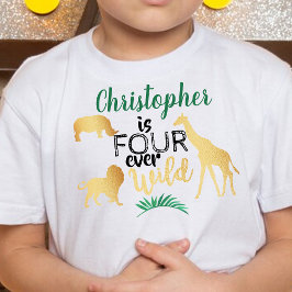 フォーエバー ワイルド ジャングル サファリ ボーイズ 4歳の誕生日 トドラーTシャツ