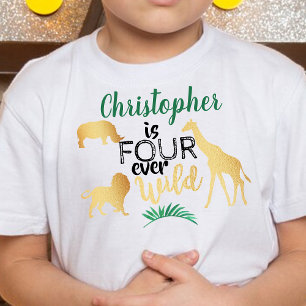 フォーエバー ワイルド ジャングル サファリ ボーイズ 4歳の誕生日 トドラーTシャツ