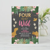 フォーエバー ワイルド ディノ ガール ピンク 恐竜 誕生日 招待状 (スタンド正面)