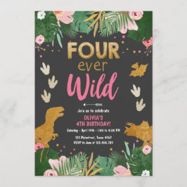 フォーエバー ワイルド ディノ ガール ピンク 恐竜 誕生日 招待状