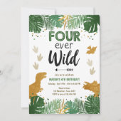 フォーエバー ワイルド ディノ ボーイ ゴールド 恐竜 誕生日 招待状 (正面)
