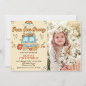 フォーエバーGroovyレトロレインボー4thバースデーフォト 招待状 (正面)