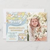 フォーエバーGroovyレトロレインボー4thバースデーフォト 招待状 (正面)