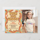 フォーエバーGroovyレトロレインボー4thバースデーフォト 招待状 (正面)