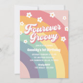 フォーエバーGroovy 70sレインボーデイジー4th誕生日 招待状 (正面)