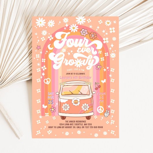 フォーエバーGroovyVan Bus 4th誕生日 招待状