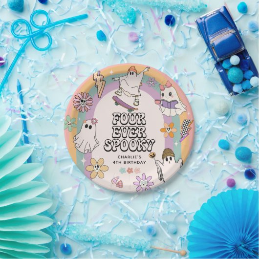 フォーエバ不気味レトロハロウィーン4歳の誕生日 ペーパープレート (パーティー)