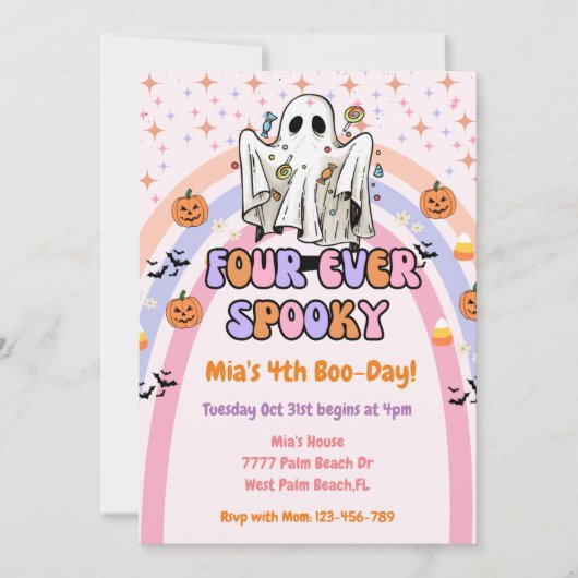 フォーエバ不気味幽霊ハロウィーン4歳の誕生日 招待状 (正面)