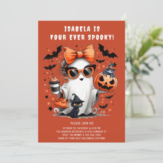 フォーエバ不気味幽霊ハロウィーン4歳の誕生日 招待状 (スタンド正面)