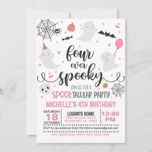 フォーエバ不気味誕生日招待状 – 少女(Wh/P) 招待状 (正面)