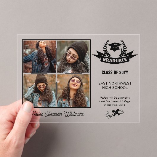 フォーエレガントフォトブラック | 卒業澄ん アクリル招待状 (インサイチュ (ポータブル))