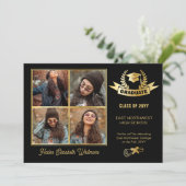 フォーエレガントフォトブラック | 金ゴールド卒業 案内状 (スタンド正面)