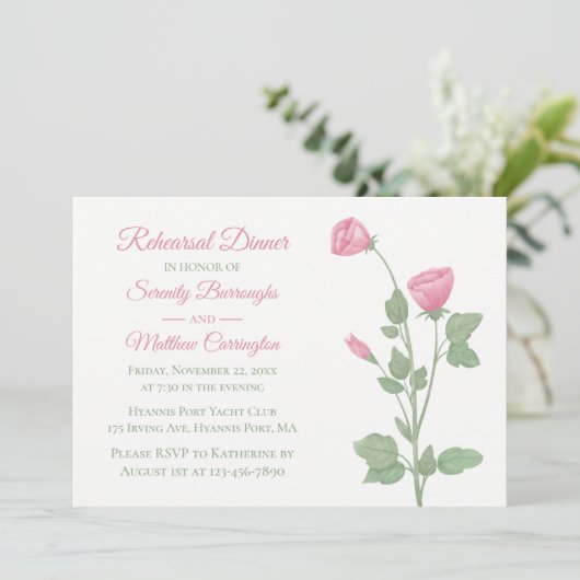 フォーエレガントラルピンクの花のリハ結婚ーサルディナー 招待状 (スタンド正面)