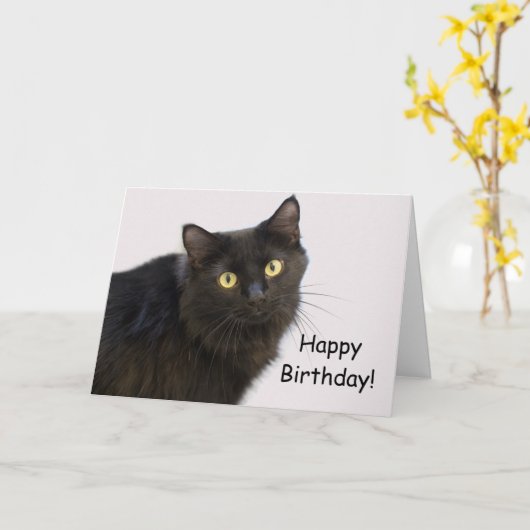 フォーカスによる黒猫誕生日カード カード (黄色い花)