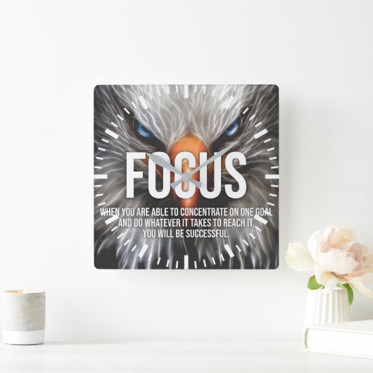 フォーカス – イーグルやる気を起こさせる スクエア壁時計 (ホーム)