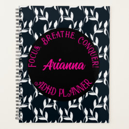 フォーカス、呼吸、ADHDの征服| 黒、白、ピンク プランナー手帳