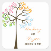 フォーカラフルシーズンズの木モダンのステッ結婚カー スクエアシール (正面)