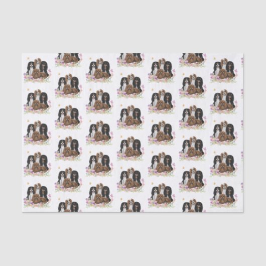 フォーカヴァリエキングチャールズスパニエル犬ズインフラワーズ   薄葉紙 (正面)